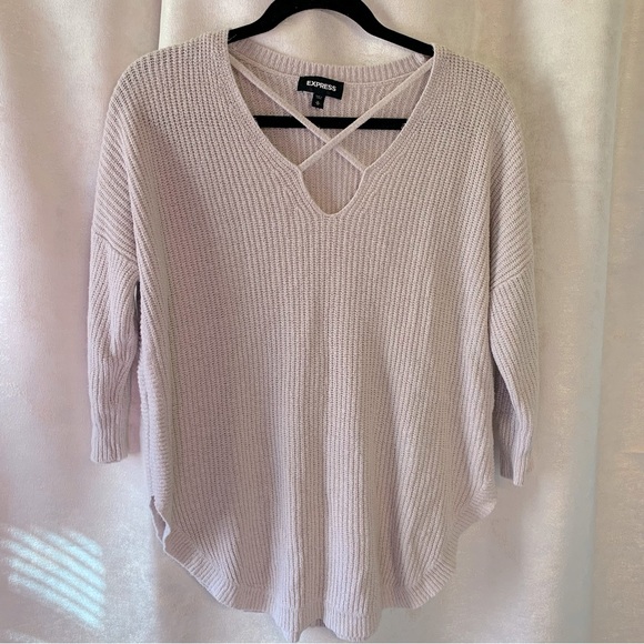 Express Women’s Lilac Cross Detail Sweater Size Medium - Picture 1 of 6